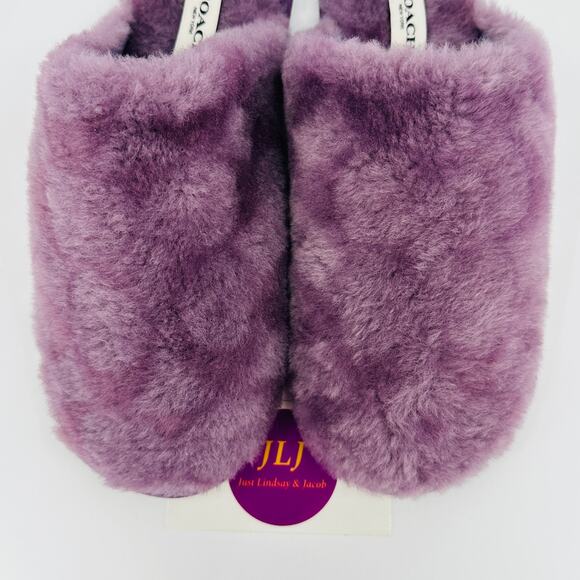 Coach Women's Zennie Signature Shearling Sheep Fur Slippers CM676 Purple Size 7 - Picture 4 of 12